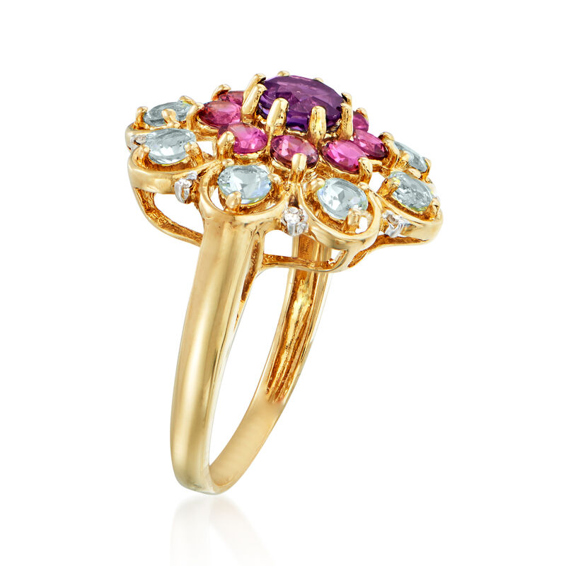 C. 1990 Vintage 2.15 ct. t.w. Multi-Gemstone Flower Ring in 14kt Yellow Gold image number 2