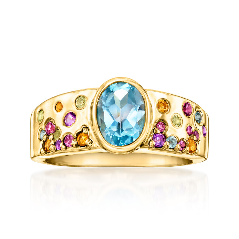 1.40 Carat Sky Blue Topaz and .72 ct. t.w. Multi-Gemstone Ring in 18kt Gold Over Sterling image number 0
