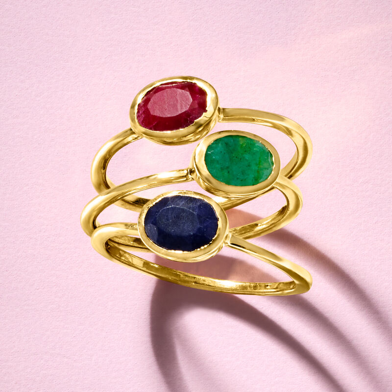 2.90 ct. t.w. Multi-Gemstone Jewelry Set: Three Rings in 18kt Gold Over Sterling image number 4