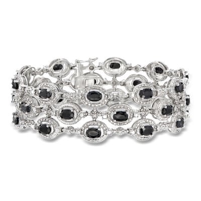 16.00 ct. t.w. Sapphire Three-Row Bracelet with Single Diamond in Sterling Silver
