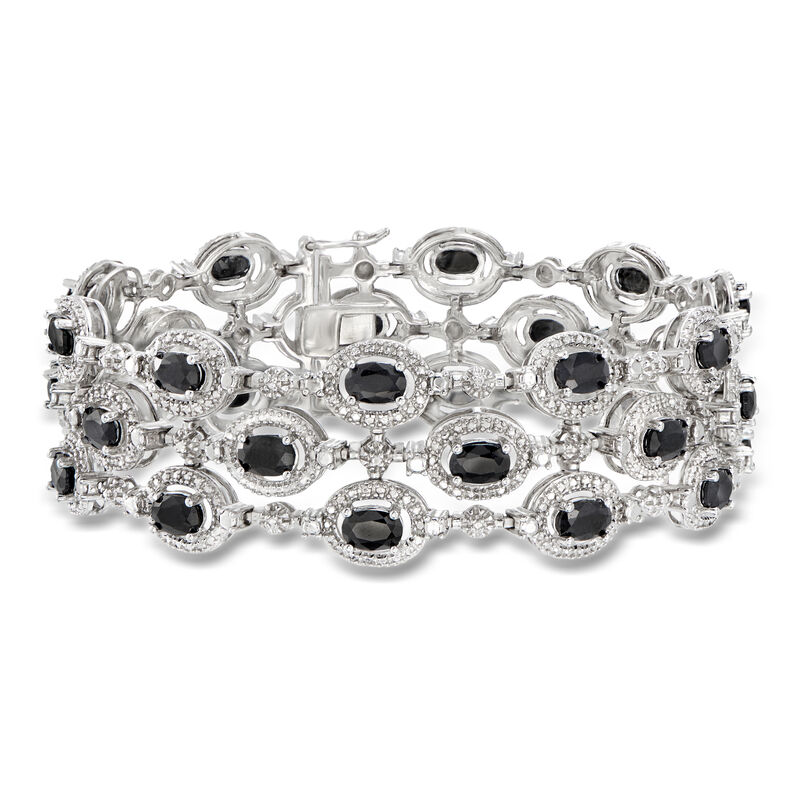 16.00 ct. t.w. Sapphire Three-Row Bracelet with Single Diamond in Sterling Silver image number 0