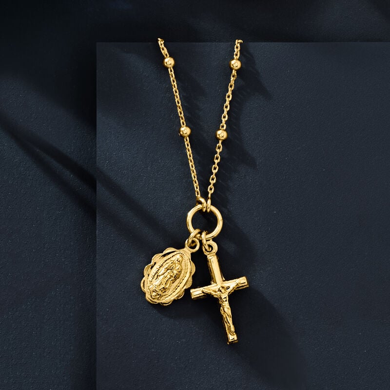 Italian 18kt Gold Over Sterling Religious Charm Necklace. 18" image number 2