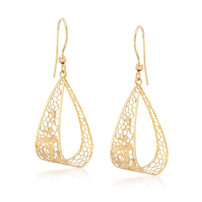 Italian 18kt Yellow Gold Brushed and Polished Openwork Floral Drop Earrings image number 0