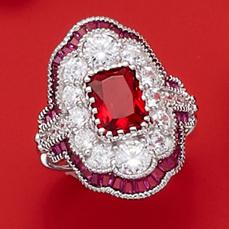 2.48 ct. t.w. Simulated Ruby and 1.55 ct. t.w. CZ Ring in Sterling Silver image number 3