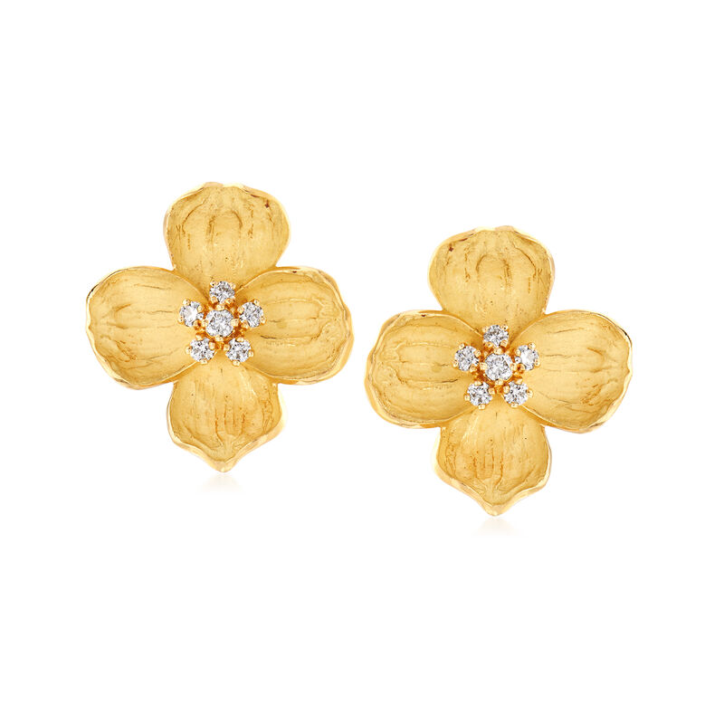 C. 1980 Vintage Tiffany Jewelry &quot;Dogwood&quot; .55 ct. t.w. Diamond Flower Clip-On Earrings in 18kt Yellow Gold image number 0