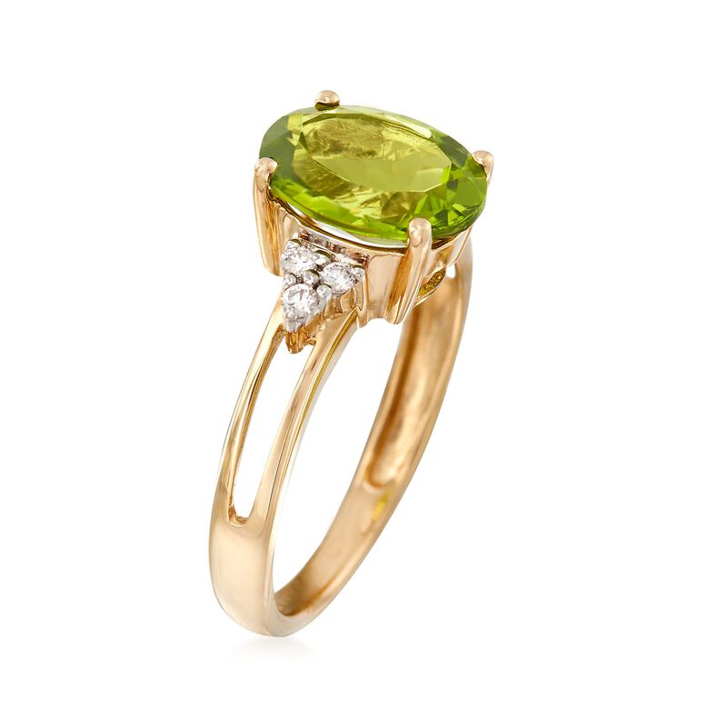 2.50 Carat Peridot and .10 ct. t.w. Diamond Ring in 14kt Yellow Gold image number 2