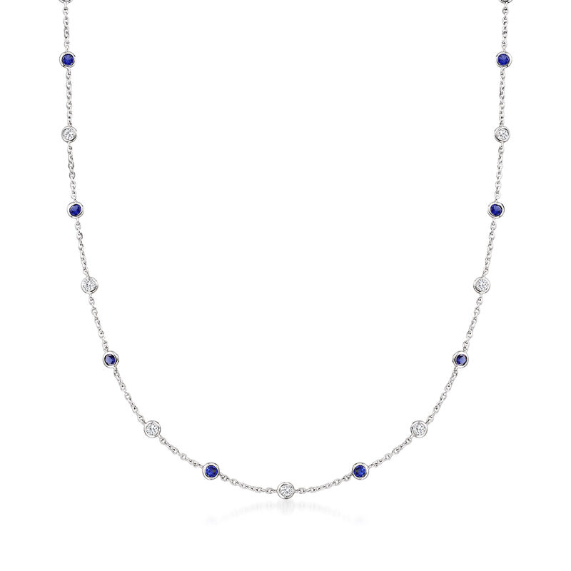 2.30 ct. t.w. CZ and 2.00 ct. t.w. Simulated Sapphire Station Necklace in Sterling Silver image number 0
