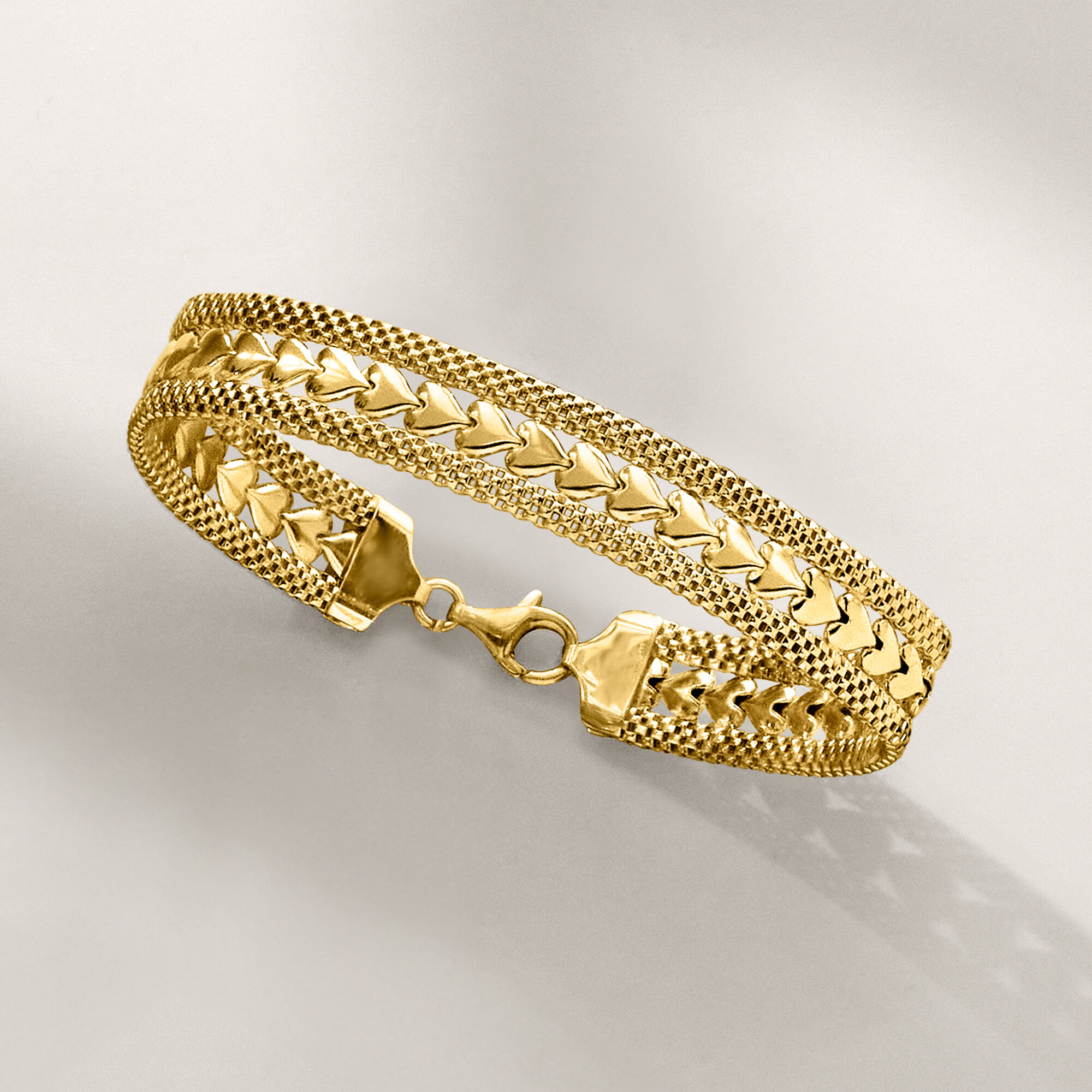 Italian 18kt Gold Over Sterling Silver Heart-Motif Bracelet Italian 18kt Gold Over Sterling Silver Heart-Motif Bracelet