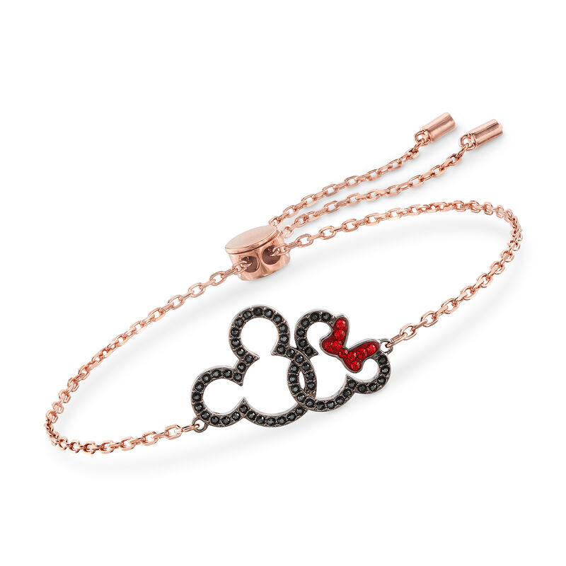Swarovski Crystal Mickey and Minnie Mouse Bolo Bracelet in Rose Gold-Plated Metal.  image number 0