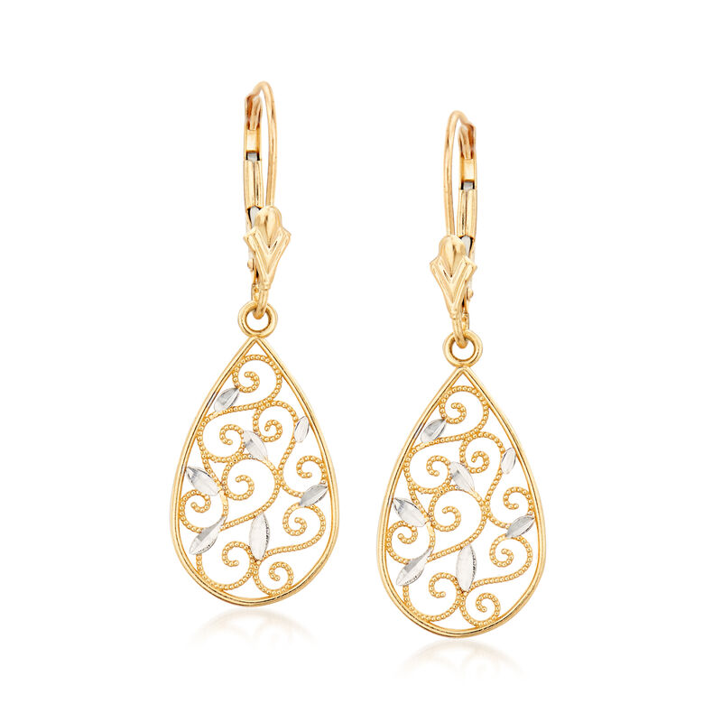 14kt Yellow Gold Filigree Teardrop Earrings image number 0