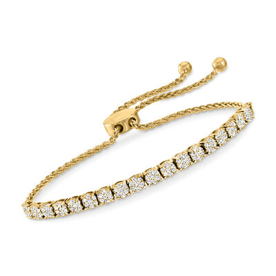 1.00 ct. t.w. Diamond Cluster Bolo Bracelet in 18kt Gold Over Sterling