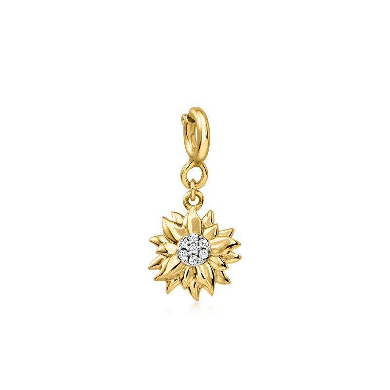 18kt Gold Over Sterling Sunflower Charm with Diamonds image number 1