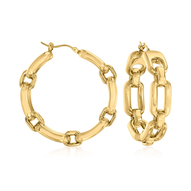 Italian Andiamo 14kt Yellow Gold Over Resin Chain-Link Hoop Earrings image number 0
