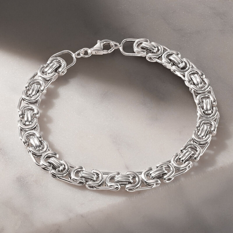 Men's Sterling Silver Byzantine Box Link Bracelet. 8.5" image number 1