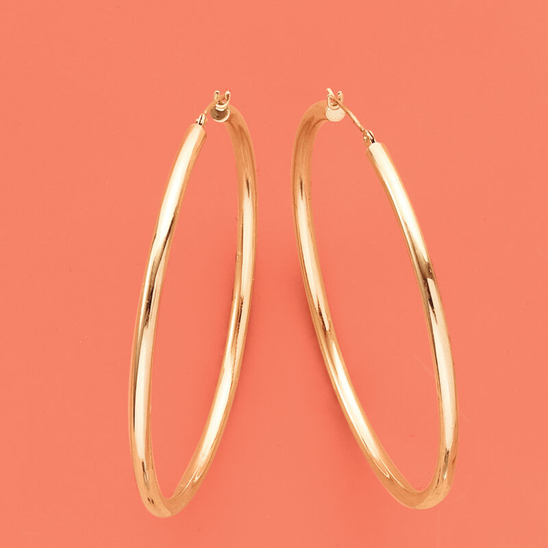 2.5mm 14kt Yellow Gold Hoop Earrings. 2&quot; image number 2