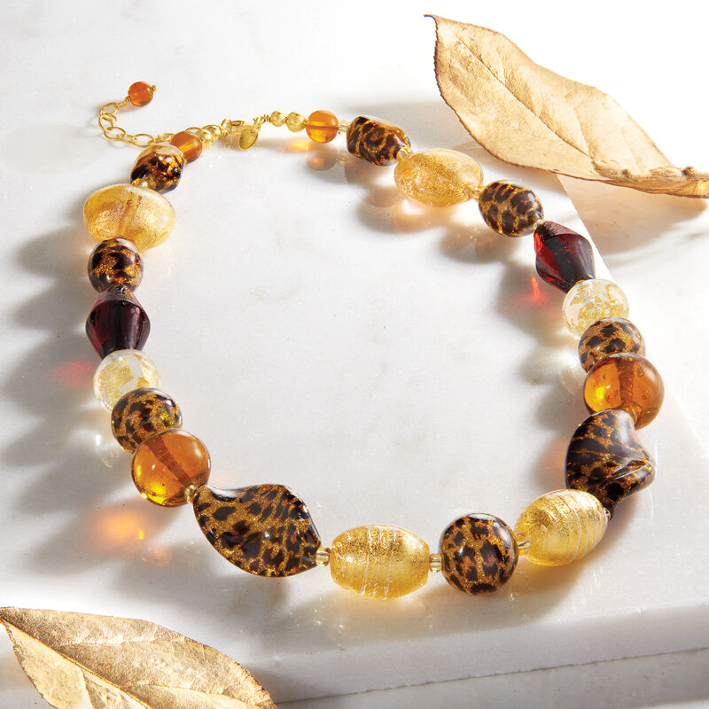 Italian Leopard-Print Murano Glass Bead Necklace with 18kt Gold Over Sterling image number 3