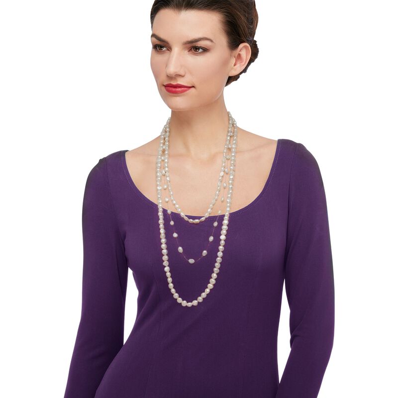 7-10mm Cultured Semi-Baroque Pearl Jewelry Set: Three Endless Necklaces with 14kt Yellow Gold. 24-36&quot; image number 1