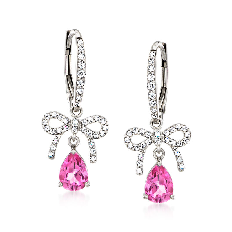 1.40 ct. t.w. Pink Topaz and .40 ct. t.w. White Topaz Bow Drop Earrings in Sterling Silver  image number 0