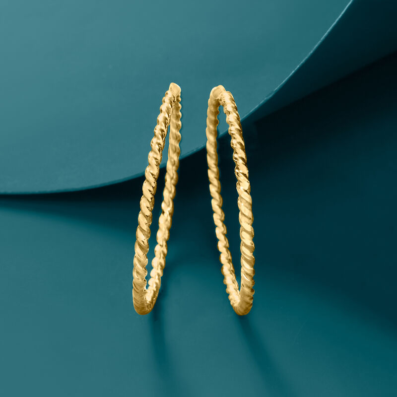 Italian 14kt Yellow Gold Twisted Hoop Earrings. 7/8&quot; image number 2