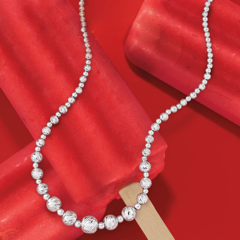 Italian Sterling Silver Diamond-Cut Bead Necklace image number 6