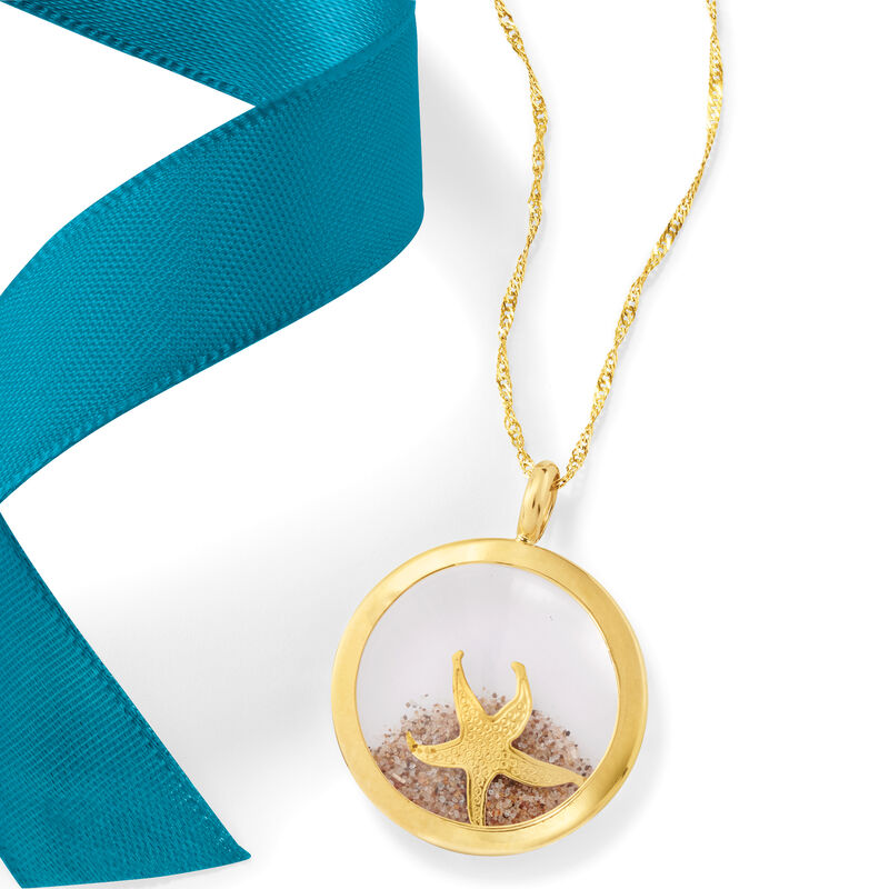 14kt Yellow Gold Starfish and Sand Pendant Necklace  image number 3