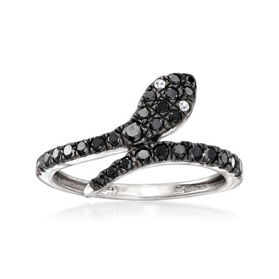 .50 ct. t.w. Black and White Diamond Snake Bypass Ring in Sterling Silver