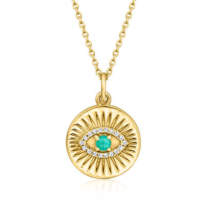 Turquoise and .10 ct. t.w. White Topaz Evil Eye Pendant Necklace in 18kt Gold Over Sterling