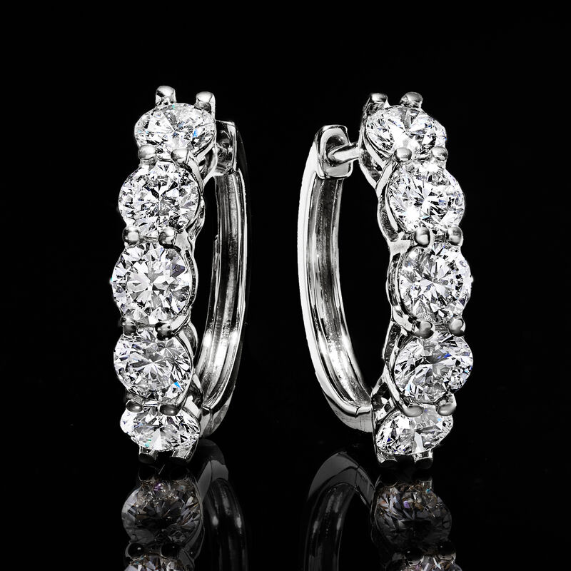 2.00 ct. t.w. Lab-Grown Diamond Five-Stone Hoop Earrings in 14kt White Gold. 1/2&quot; image number 2