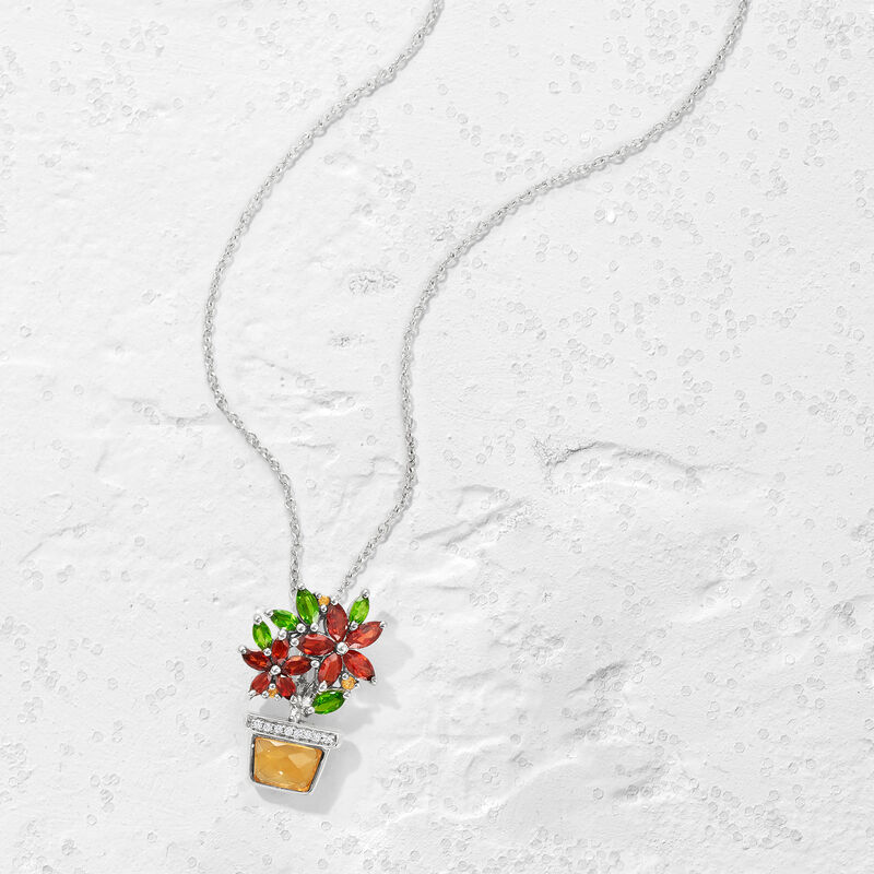 3.65 ct. t.w. Multi-Gemstone Flowers in Pot Pendant Necklace in Sterling Silver image number 3