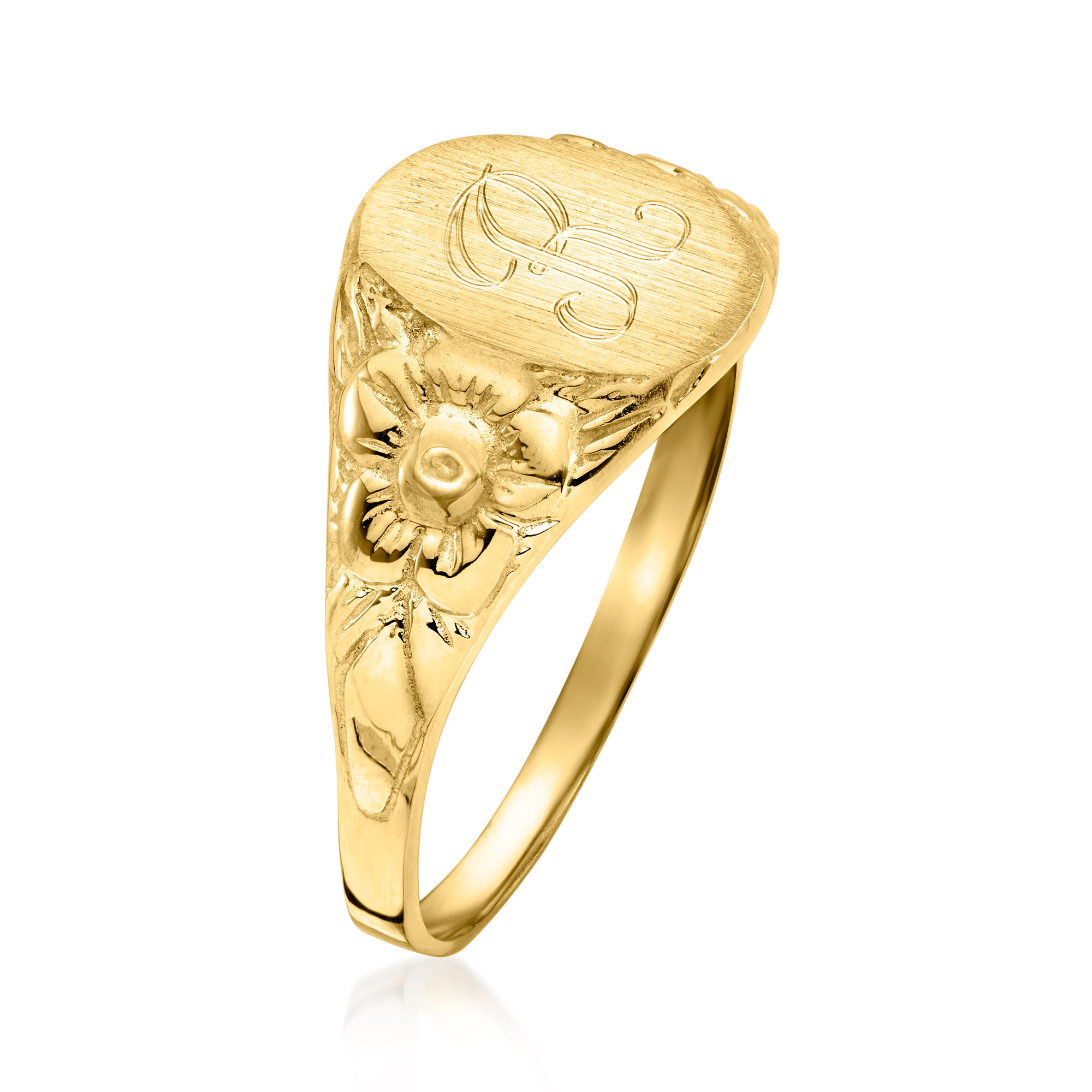 14kt Yellow Gold Personalized Floral Signet Ring | Ross Simons