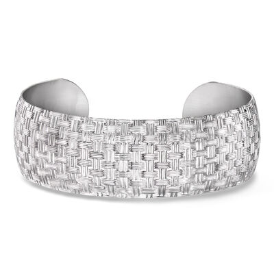 Sterling Silver Basketweave Wide Cuff Bracelet