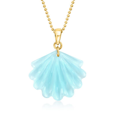 Blue Chalcedony Seashell Pendant Necklace in 18kt Gold Over Sterling
