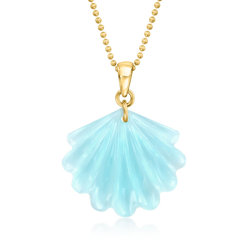 Blue Chalcedony Seashell Pendant Necklace in 18kt Gold Over Sterling. 18" image number 0