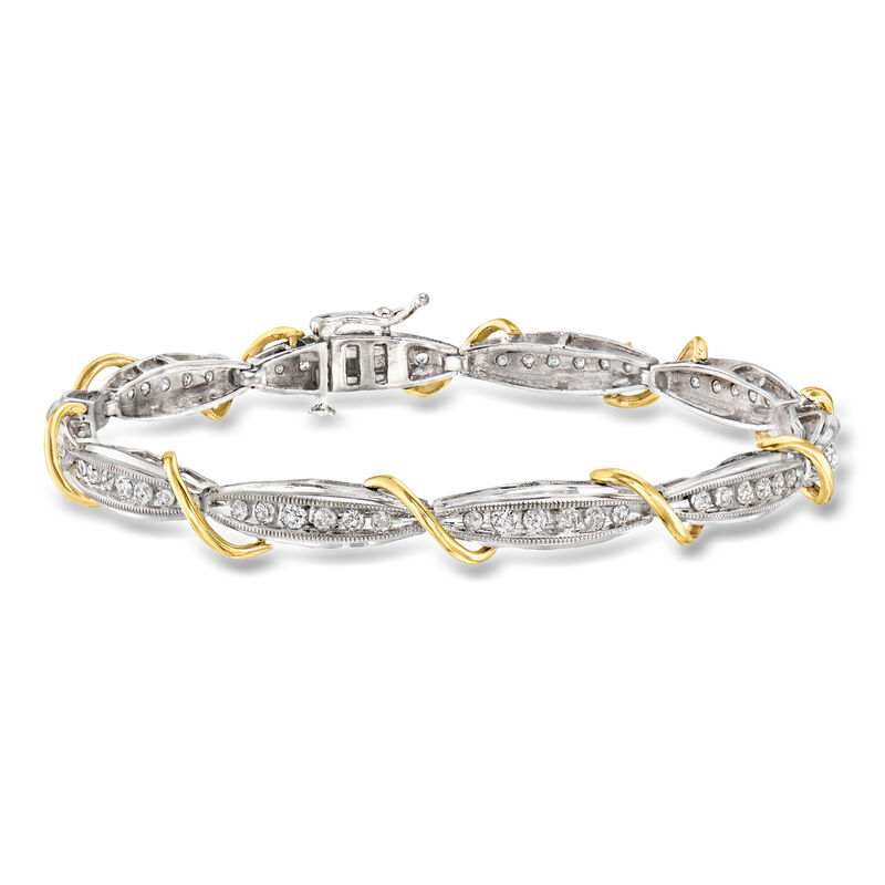C. 1990 Vintage 1.50 ct. t.w. Diamond Bracelet in 14kt Two-Tone Gold. 7" image number 0