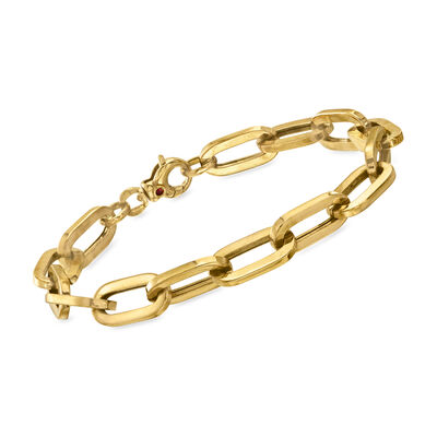 C. 2000 Vintage 18kt Yellow Gold Paper Clip Link Bracelet with Rubies