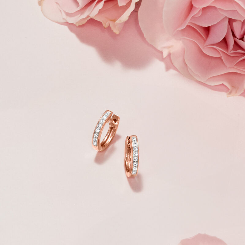 .10 ct. t.w. Diamond Huggie Hoop Earrings in 14kt Rose Gold. 3/8&quot;  image number 2
