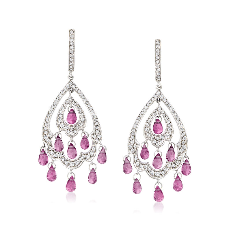 C. 1990 Vintage 2.80 ct. t.w. Pink Tourmaline and 1.35 ct. t.w. Diamond Chandelier Earrings in 18kt White Gold image number 0