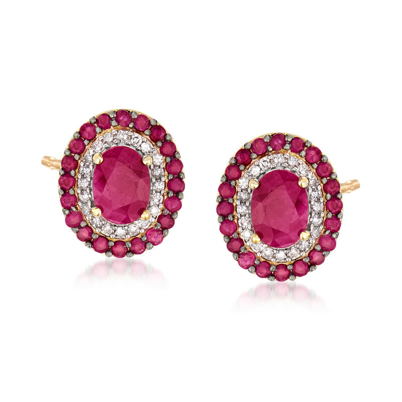 2.70 ct. t.w. Ruby and .24 ct. t.w. Diamond Earrings in 14kt Yellow Gold image number 0