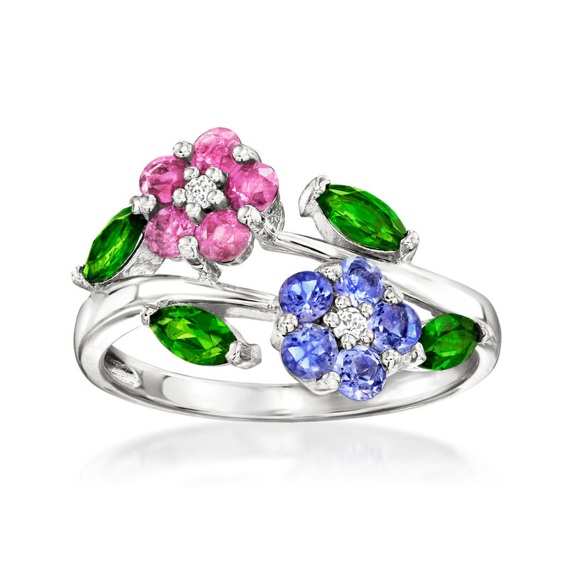 1.23 ct. t.w. Multi-Gemstone Flower Ring in Sterling Silver image number 0