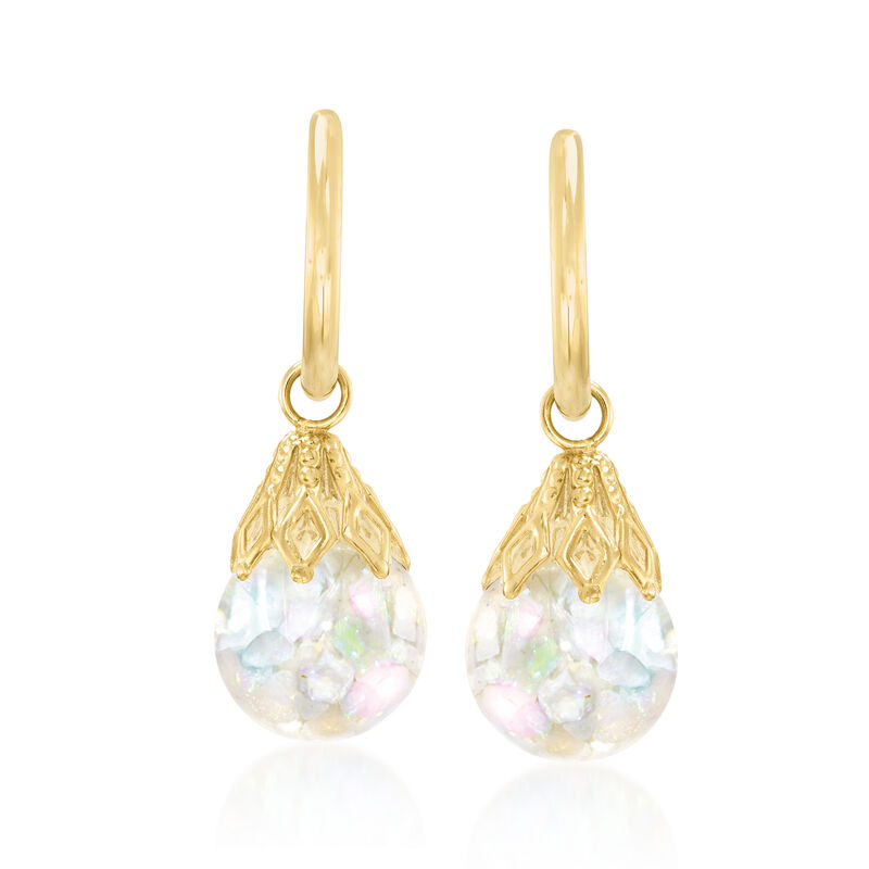 Floating Opal Removable Hoop Drop Earrings in 14kt Yellow Gold image number 0
