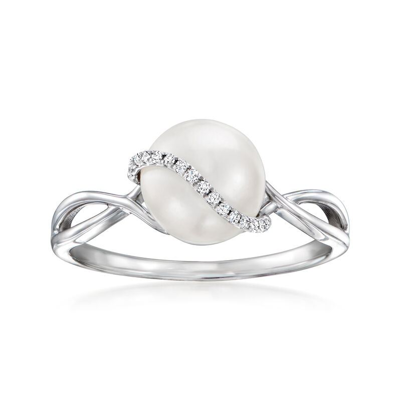 8-8.5mm Cultured Pearl Swirl Ring with Diamonds in Sterling Silver image number 0