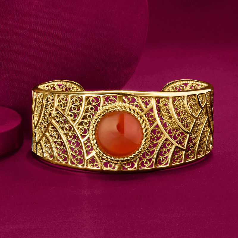 Carnelian Etruscan-Style Filigree Cuff Bracelet in 18kt Gold Over Sterling image number 2