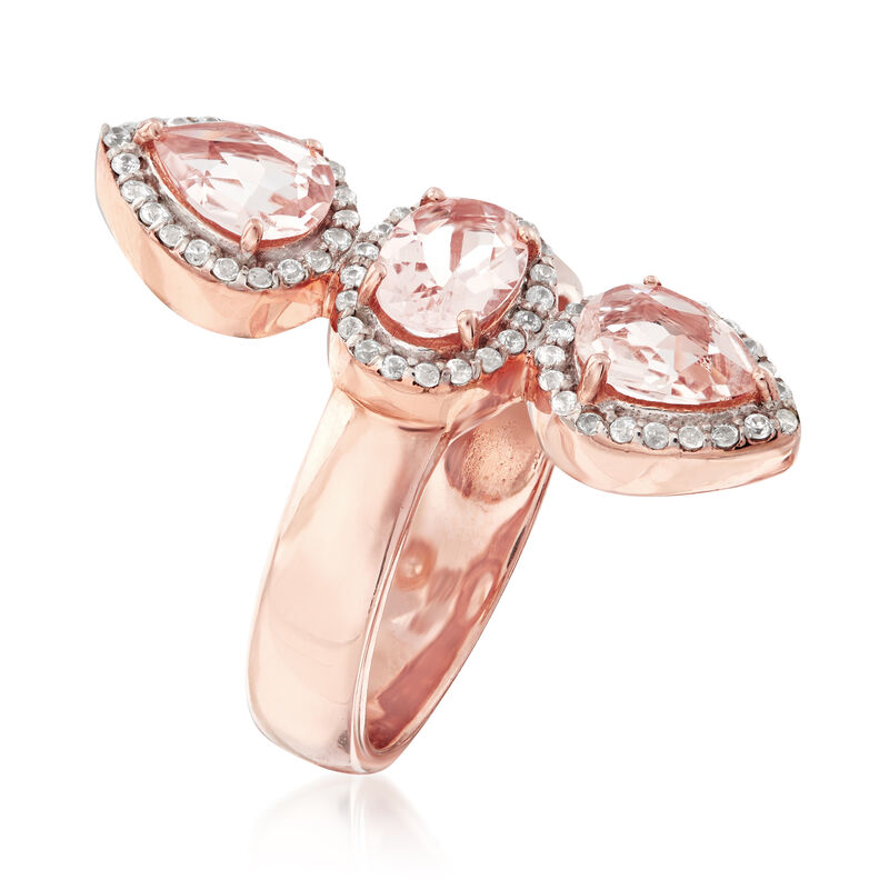 2.00 ct. t.w. Morganite and .30 ct. t.w. White Zircon Frame Ring in 18kt Rose Gold Over Sterling image number 2