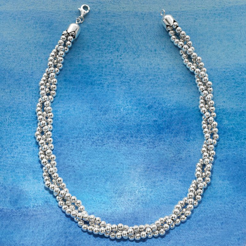 Italian Sterling Silver Twisted Bead Necklace image number 4