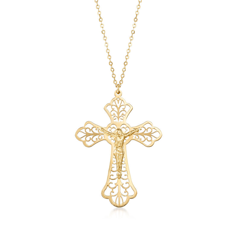 Italian Filigree Crucifix Necklace in 18kt Yellow Gold image number 0