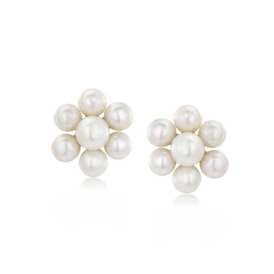 C. 1980 Vintage 5-6mm Cultured Pearl Cluster Earrings in 14kt White Gold