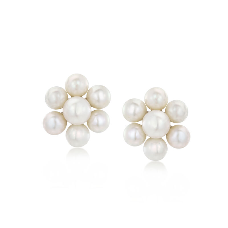 C. 1980 Vintage 5-6mm Cultured Pearl Cluster Earrings in 14kt White Gold  image number 0