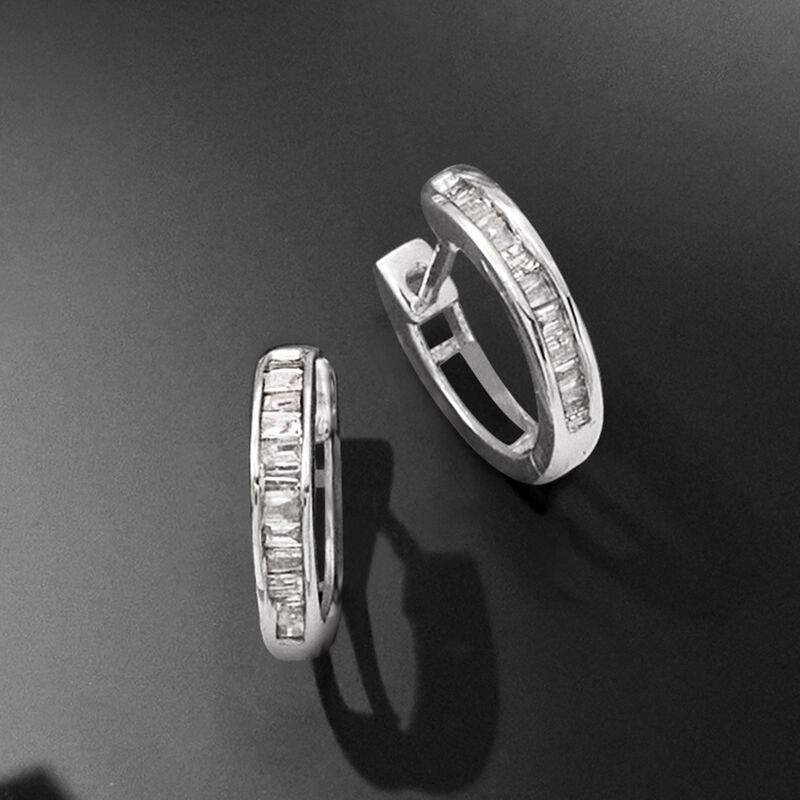 .10 ct. t.w. Diamond Huggie Hoop Earrings in Sterling Silver. 3/8&quot; image number 3