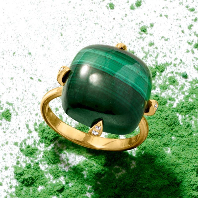 Malachite Ring with White Topaz Accents in 18kt Gold Over Sterling image number 4