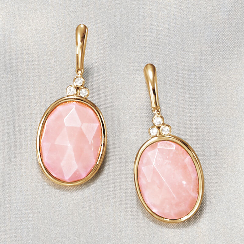 Pink Opal and .20 ct. t.w. White Topaz Drop Earrings in 18kt Gold Over Sterling  image number 3